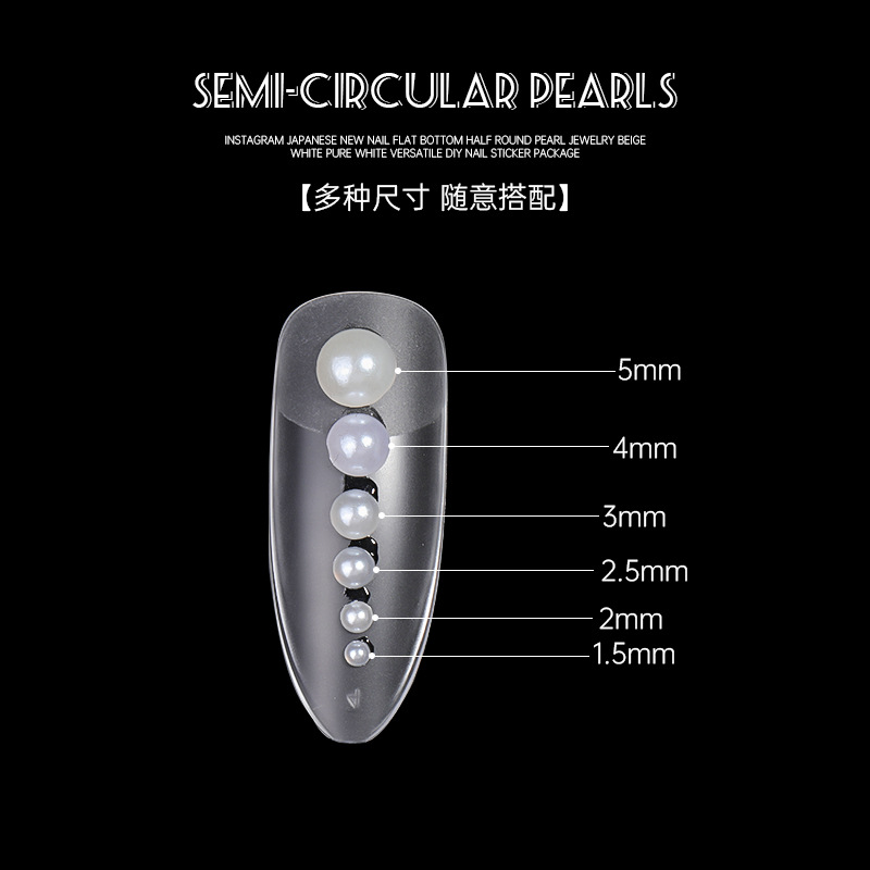 Manicuría semicircular con base plana de perlas decoraciones de arroz blanco puro blanco brillante no se desprende de la piel joyas de manicuría 11 mil paquetes al por mayor
