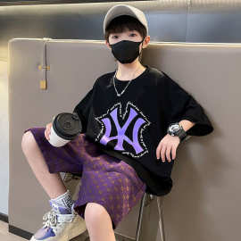 男童夏装酷帅套装2025新款儿童中大童童装运动短袖T恤短裤两件套