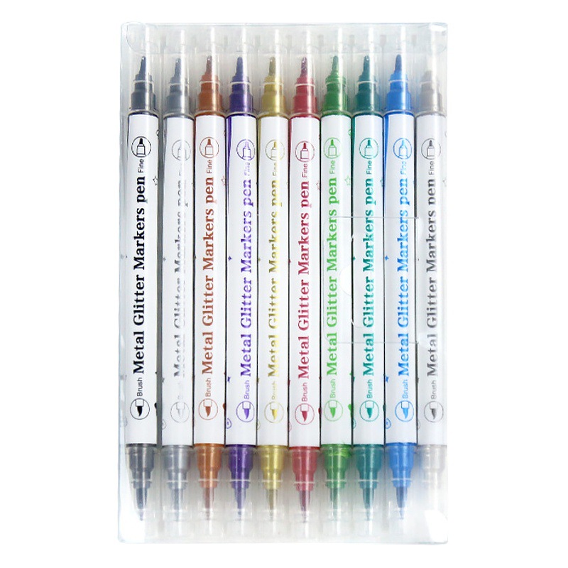 Aiye Beauty Pen-Juego de 10 colores, bolígrafo con gancho colorido, tarjeta de felicitación nacarada, manual de pintura, rotulador de cabeza blanda de doble cabeza