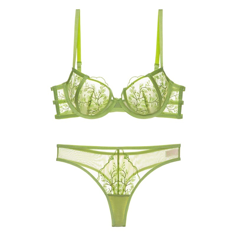 Ropa interior de encaje para mujer, estilo puro, cómodo y transpirable, sujetador sexy, conjunto de sujetador bordado fino de talla grande europeo y americano