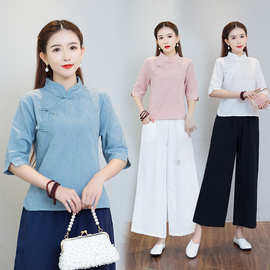 2025新款中国风汉服棉麻瑜伽服禅意茶服女禅修居士服套装