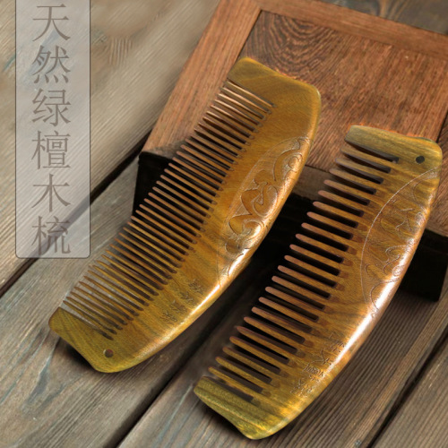Factory direct supply green sandalwood comb green sandalwood old material made of whole wood comb anti-static hairdressing comb with handle fine tooth comb