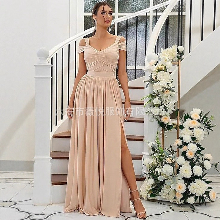 European and American Cross-Border Foreign Trade New Style Off-Shoulder Chiffon Wedding Bridesmaid Dress Long Ball Gown Party Elegant Evening Dress