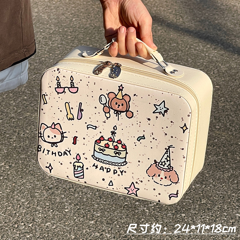 Bolsa de cosméticos con espejo, caja de cosméticos portátil de gran capacidad para mujer, maleta, bolsa de almacenamiento de cosméticos lindo de viaje impermeable