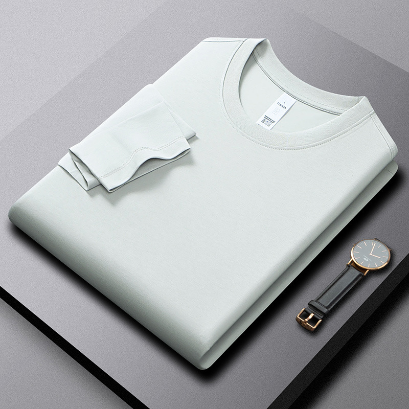 205G新氧棉净版长袖t恤衫休闲百搭经典圆领纯色简约打底男士上衣t