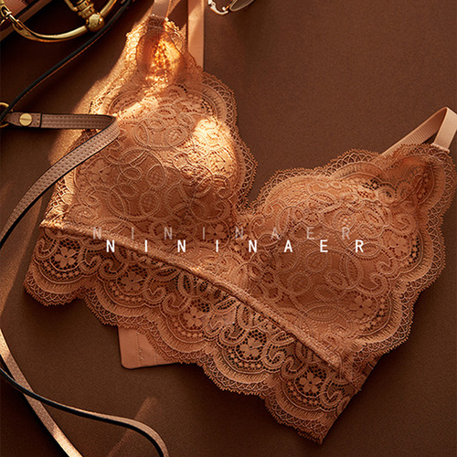 NININAER comfortable non-empty French triangle cup lace bra small breast push-up push-up thin underwire-free underwear