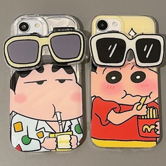 InsクレヨンしんちゃんサングラススタンドiPhone13アップル14promax携帯ケース12内綾11男15