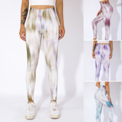 批發歐美印花蜜桃臀瑜伽褲緊身運動褲長褲瑜伽服高腰騎行褲健身褲