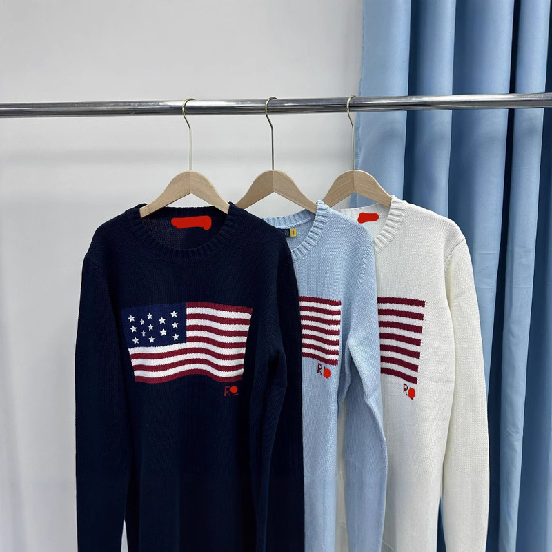 High Version R.L European and American New Loose Round Neck National Flag Pattern Simple Versatile Knitted Sweater Casual Versatile High Version R.L European and American New Loose Round Neck National Flag Pattern Simple Versatile Knitted Sweater Casual Versatile