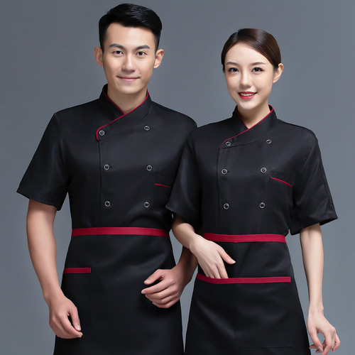 Chef's uniform short-sleeve summer restaurant hotel canteen back kitchen clothes for men and women workwear thin breathable mesh embroidery word