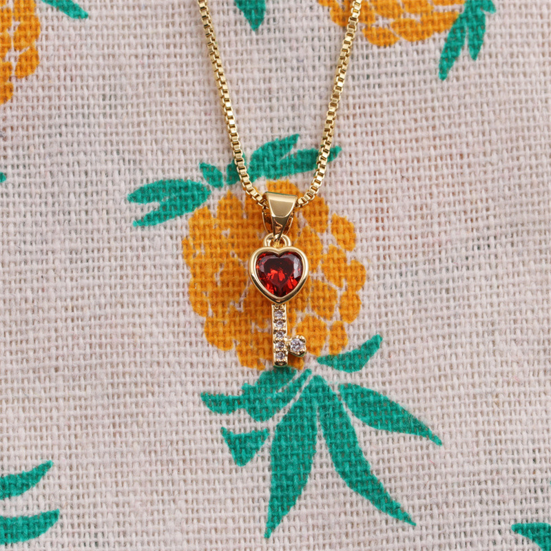 Fashion Multicolor Heart Key Inlaid Zircon Copper Necklace Wholesale Nihaojewelry