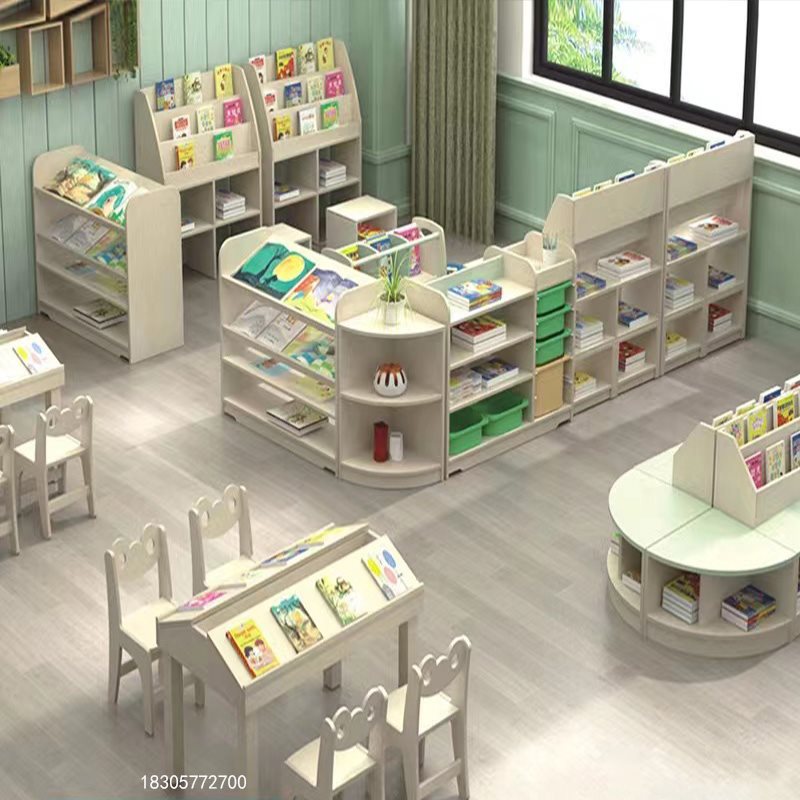 幼儿园组合书柜儿童木质可坐书架图书馆阅读室区角绘本架玩具柜子