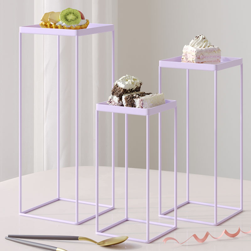 Postre tazas de papel alto escenario de boda bandeja de visualización de metal tres piezas conjunto cuadrado blanco puro hierro forjado estante de pastel