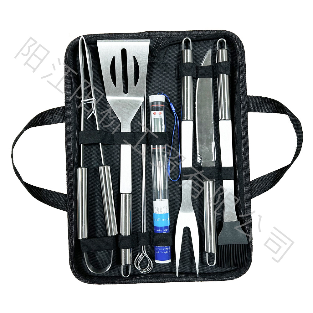 Spot Source Fabricante BBQ Juego de barbacoa de bolsa de tela Oxford Juego de abrazadera de pala de acero inoxidable Juego de asa de tubo redondo para hornear