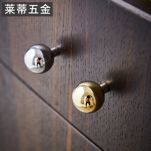 Brass Nordic style modern light luxury round ball silver chrome wardrobe door handle single hole cabinet drawer French handle