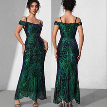 性感修身亮片连衣裙长裙欧美外贸跨境女装速卖通亚马逊舞会晚礼服