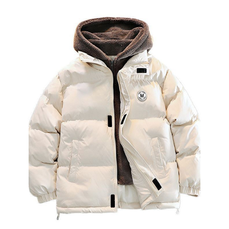 Otoño y invierno nuevo diseño de capuzas sueltas de tamaño grande falso de dos piezas de abrigo de moda adolescente casual grueso abrigo de algodón cálido