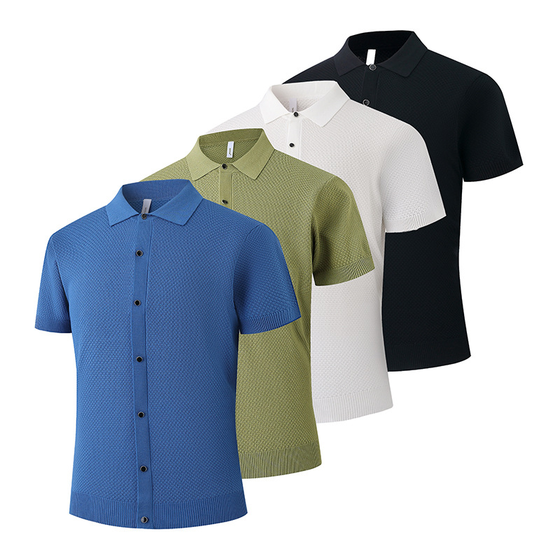 Polo camiseta de punto camiseta de manga corta hombre cardigán botón viejo viento de hielo camiseta de verano fábrica transfronteriza al por mayor