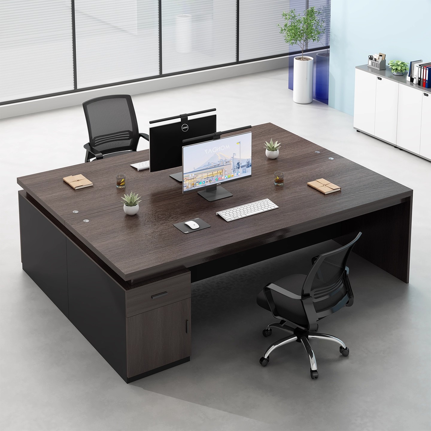 Mesa de oficina doble cara a cara mesa de oficina combinación con cajón mesa de trabajo 2 mesa de computadora financiera para dos personas