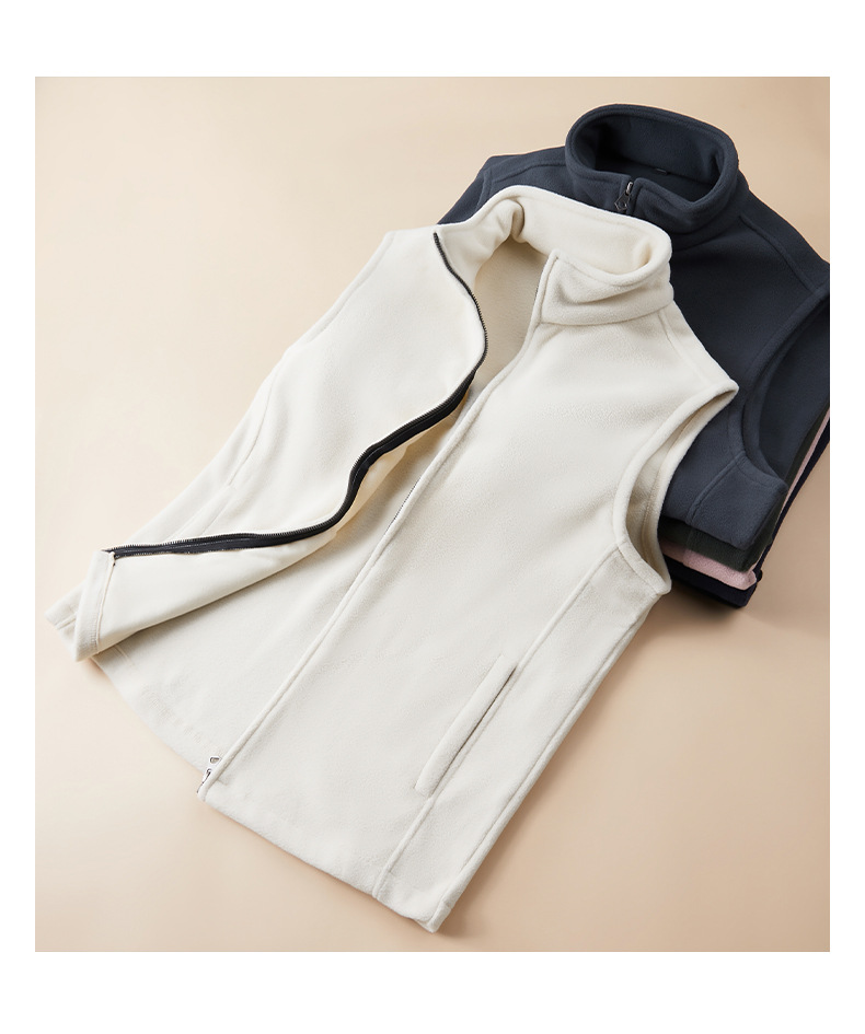 Gilet unisex in pile con collo alto - Giacca imbottita senza maniche con cerniera, pesante 320 g, strato termico in poliestere per autunno e inverno_voghion.com