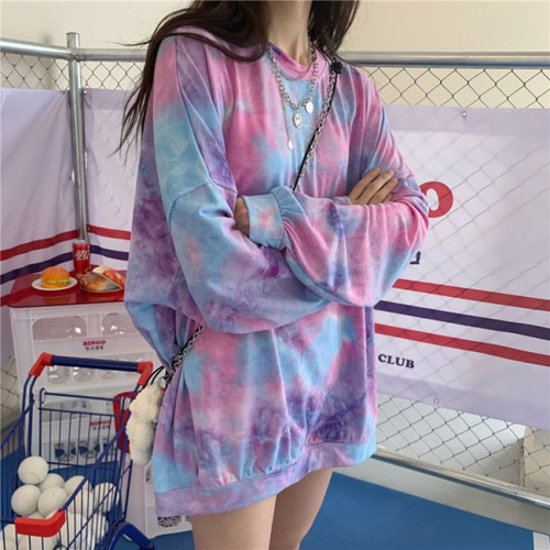 tie-dye Instagram long-sleeve T-shirt for women students plus size women Korean style loose autumn Urasawa outerwear autumn clothing outerwear T