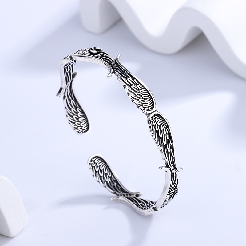 Pulsera de diseño de moda coreana personalidad femenina ins ángel ala pulsera retro plata tailandesa pulsera joyería