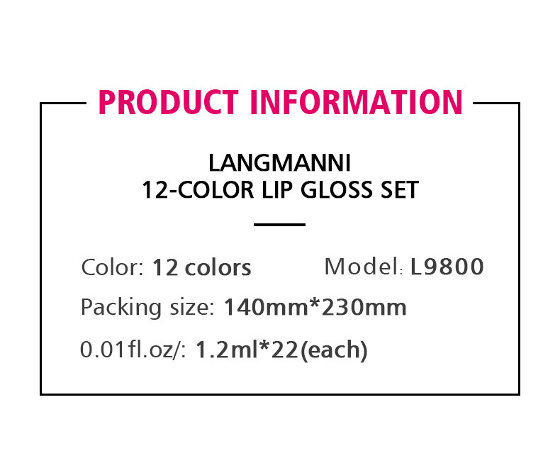 Langmanni 12-color matte Lip Gloss set, matte lip gloss Amazon Lipstick set Specification drawing