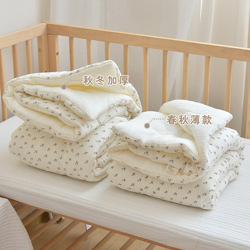 婴儿纯棉绉布印花小被子新生儿四季款空调被幼儿园宝宝午睡盖被