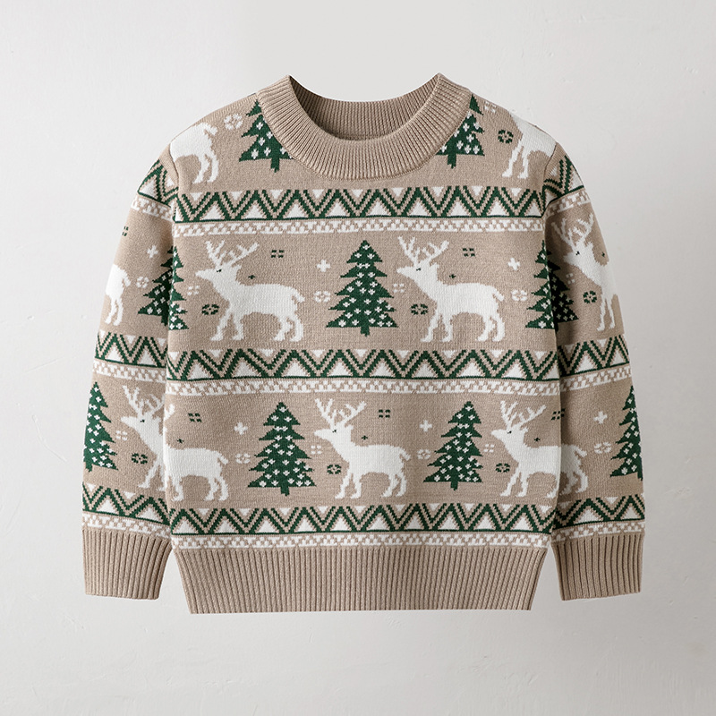 Suéter Navideño de Reno para Niños, Otoño-Invierno, Cuello Redondo, Ropa de Base para Niños y Niñas, Conjunto Familiar, Prenda de Punto para Comercio Exterior