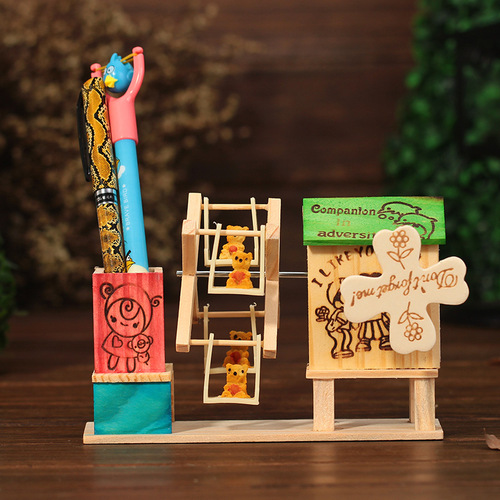 Colorful windmill music box pen holder pastoral scenery rotating windmill gift travel wooden ornaments student pen holder
