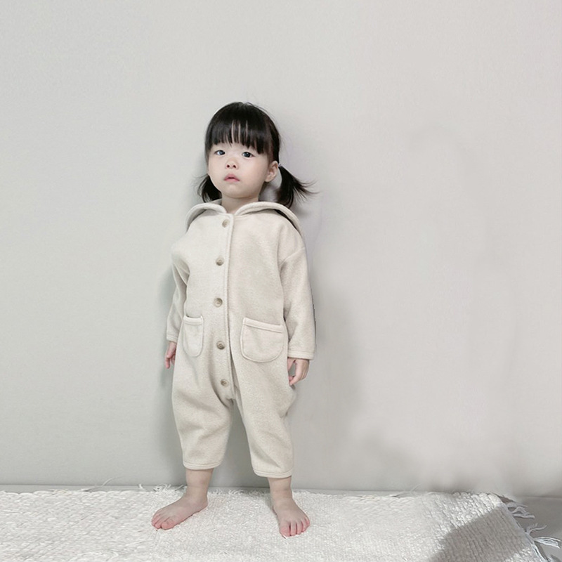 婴童秋款宝宝爬服双面绒大翻领口袋连体衣婴儿单排扣长款包屁衣|undefined