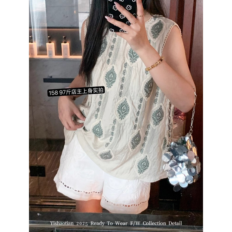 ボヘミアンスタイルのヘビー刺繍ノースリーブトップ女性の夏の新しいデザインニッチレトロ怠惰な気質ベスト|undefined