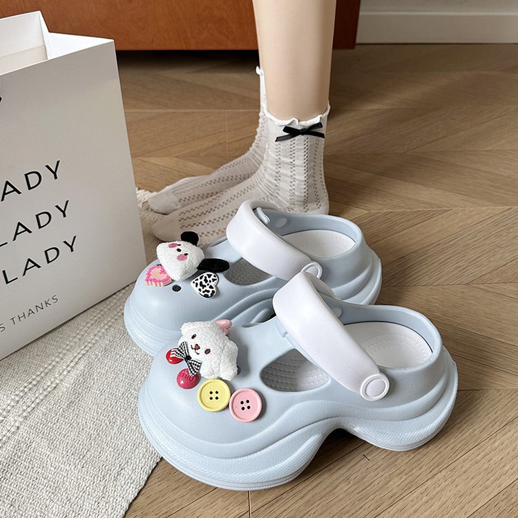 Cute Cartoon Doll Cave Shoes 2025 Spring and Summer Thick Sole Outer Wear Seaside Beach Heightening Non-slip Toe Bag Women