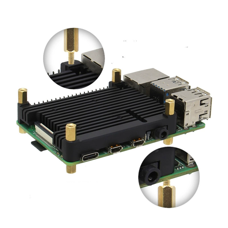 Raspberry Pi 4B, алюминиевый радиатор-накладка с вентилятором, комплект с медными стойками