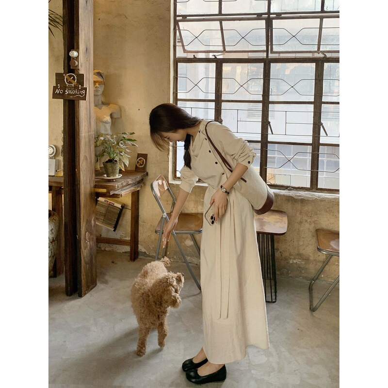 Self-Made Petite Spring New Style Elegant Long-Sleeve Dress for Women, Stunning and Beautiful Tencel Long Dress Self-Made Petite Spring New Style Elegant Long-Sleeve Dress for Women, Stunning and Beautiful Tencel Long Dress