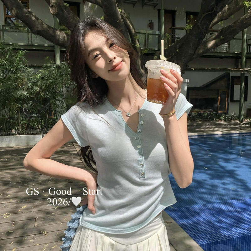 Gs.Good Star Summer Korean-Style Relaxed Casual Versatile Slimming V-Neck Short-Sleeved Knitwear for Women D1125 Gs.Good Star Summer Korean-Style Relaxed Casual Versatile Slimming V-Neck Short-Sleeved Knitwear for Women D1125