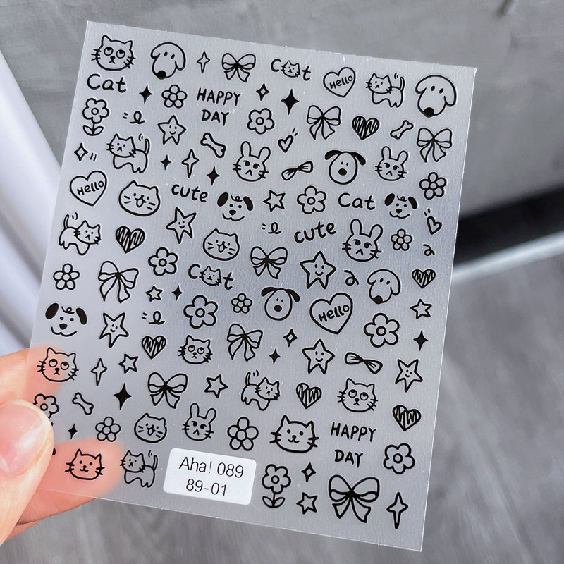 ネット赤爆金かわいいネイルシール落書き小動物花蝶模様薄靭立体ネイルシール卸売り|undefined