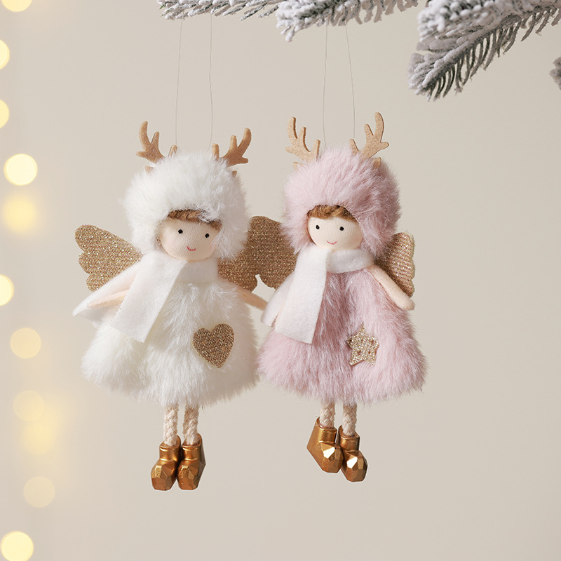 Nuevos productos transfronterizos Navidad angelito felpa creativo asta chica colgante colgante árbol de Navidad decoraciones navideñas