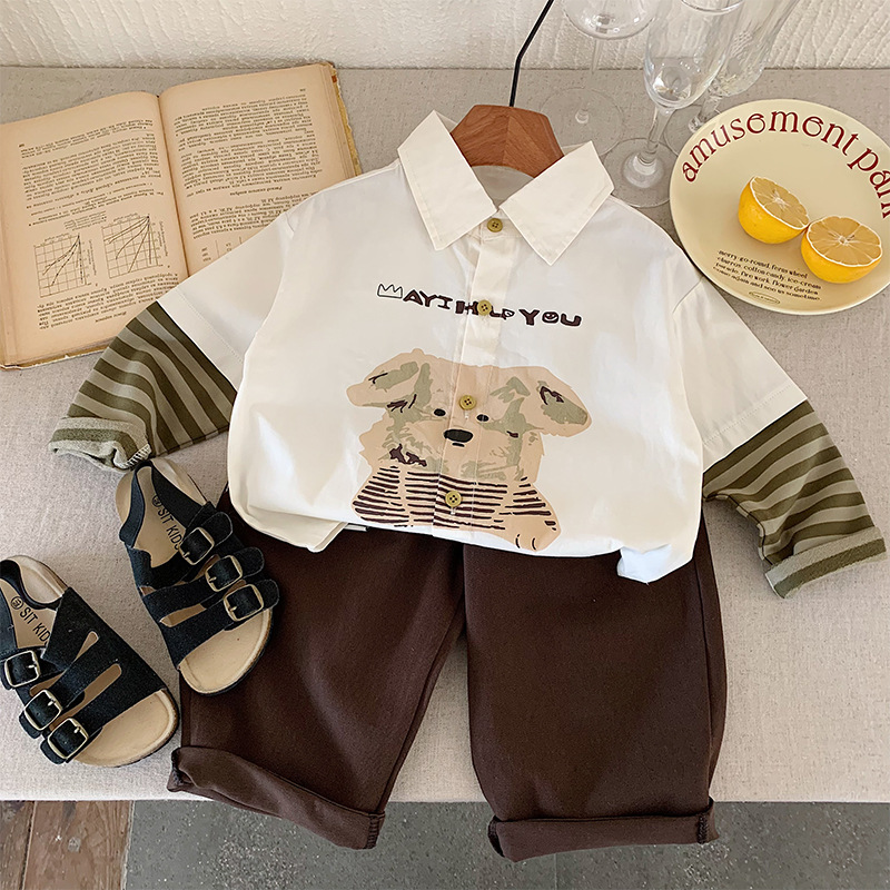 7068 Camisa de primavera para niños Camisa casual coreana de estilo occidental para niños 2025 nueva primavera y otoño hermosa camisa primavera