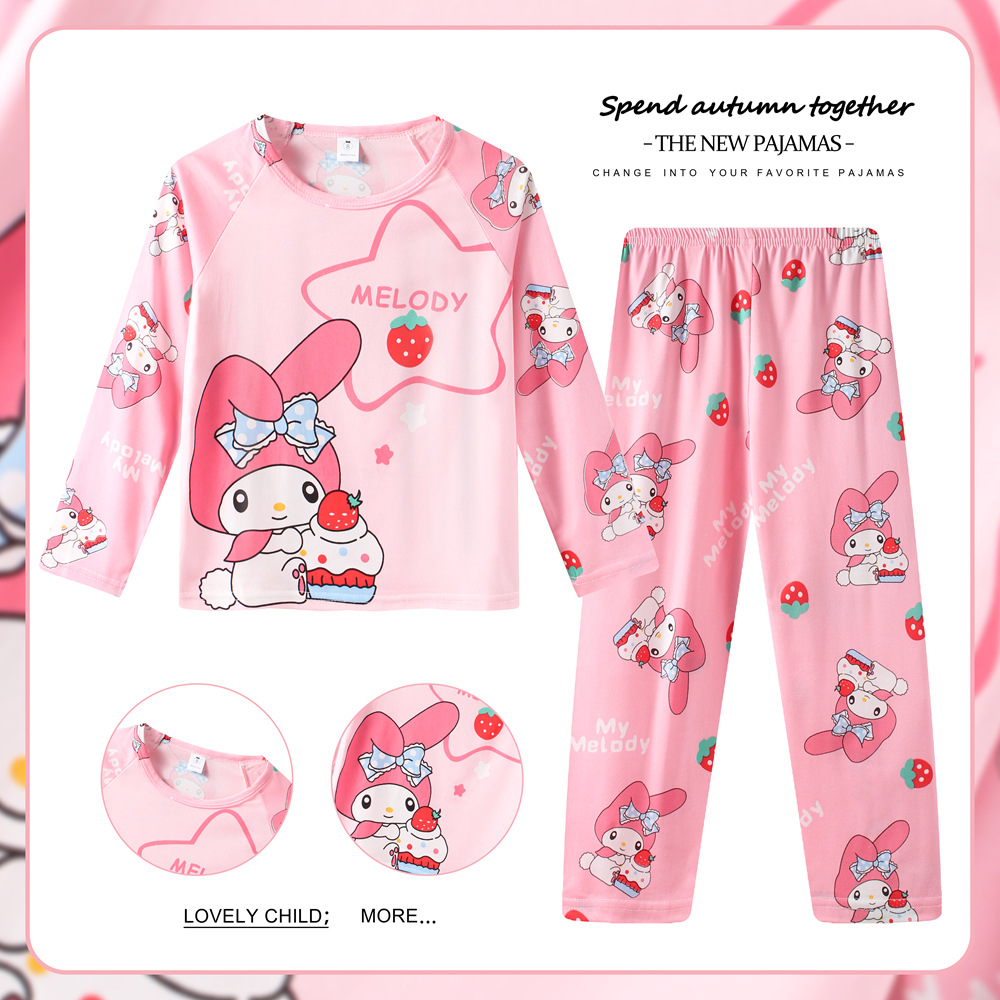 Pijamas de las niñas primavera y otoño manga larga delgada medio y grande niños lindos dibujos animados bebé niños princesa estilo homewear traje