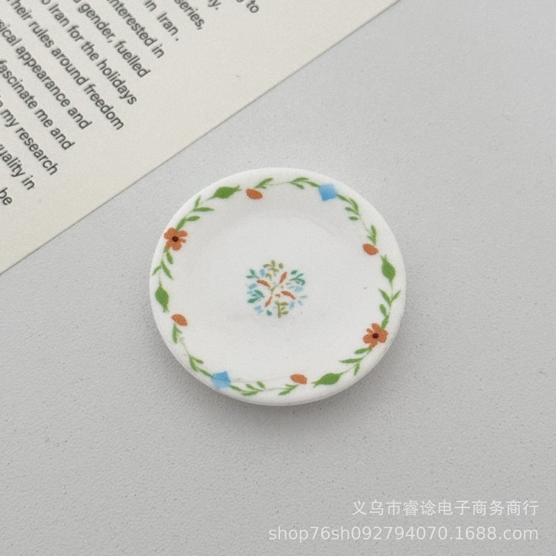 仿真青花瓷盘子奶油胶树脂小配件diy娃屋摆件微缩食玩碟子配饰|undefined