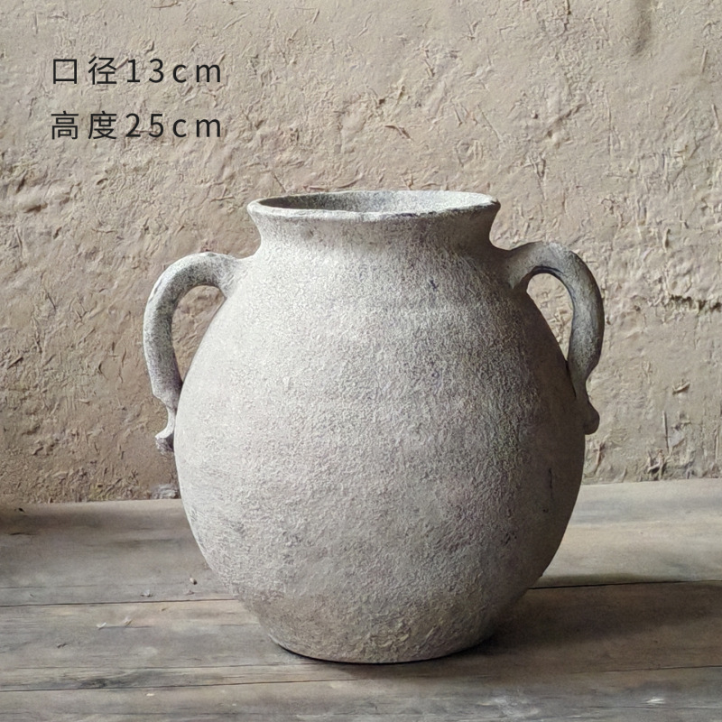 中国式のレトロな手作りの粗い陶器の花瓶の陶磁器の大きい腹の花器の大きいサイズの客間の玄関の装飾品の置物の卸売り|undefined