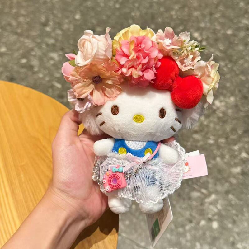 正版hellokitty簪花头套国风少女卡通包包挂件毛绒钥匙扣玩偶礼物|undefined