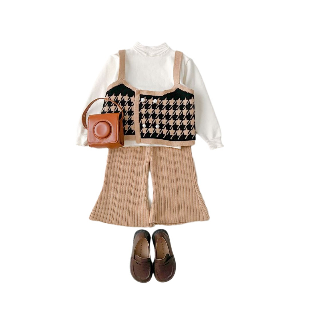 JINYONG Mädchen-Strick-Schlaghosen-Set New Little Fragrance Girl True Zweiteiliger Pullover_voghion.com