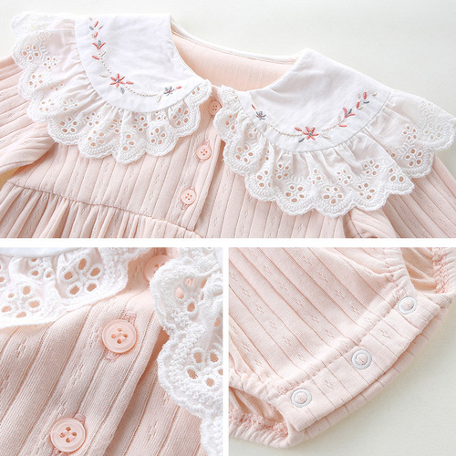 idea spring and autumn new style triangle embroidery Korean version girls' crawling clothes hayi infant onesies 2162