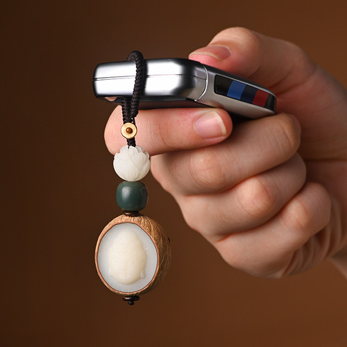 Original Seed Bodhi Carving Lotus Car Keychain Pendant Guanyin Maitreya Buddha Head Keychain Phone Chain Unisex Accessories