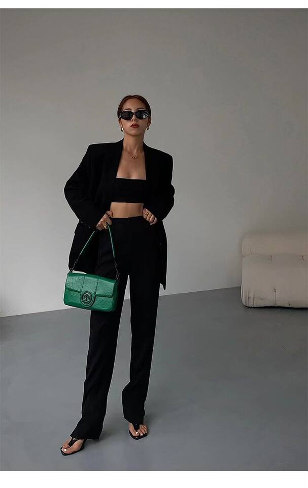 Áo blazer nữ dáng suông cổ vest hai nút tay dài phong cách Hàn Quốc — Màu đen [mẫu chất lượng cao], Nâu, màu xanh đậm, màu xám đậm chi tiết 17