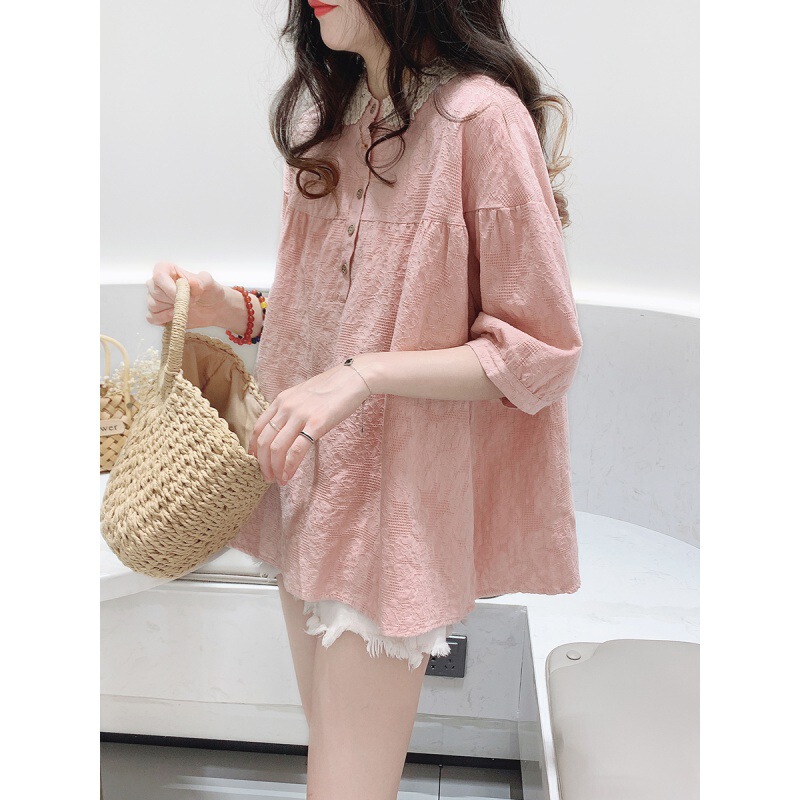 Spot Export Women's Clothing Exported to Japan Korean Linen Babydoll Tops Loose Jacquard Cotton and Linen Shirts