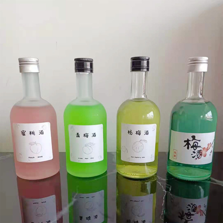 新款330ml果酒瓶玻璃酒瓶铝盖青梅酒瓶酵素分装玻璃瓶果汁蒙砂瓶