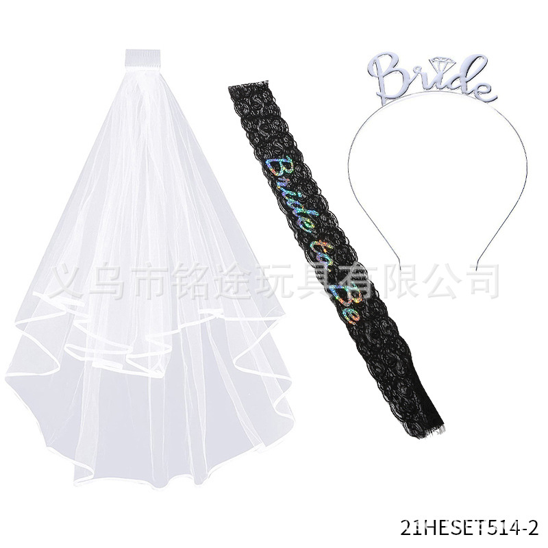 Partido único europeo y americano novia velo novia para ser bronceado correa de hombro etiqueta con traje insignia